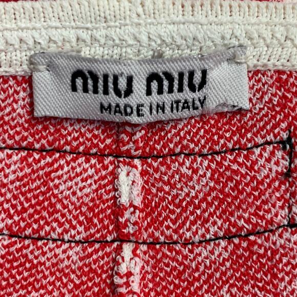MIU MIU Size S Red Cream Viscose Gingham Elastic Waistband Shorts - Picture 3 of 3